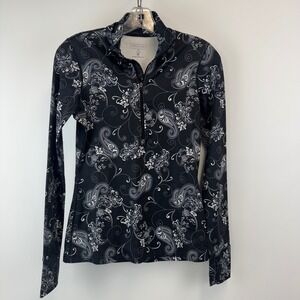 Athleta Top Women's‎ XS Black Paisley Quarter Zip Athletic Pullover